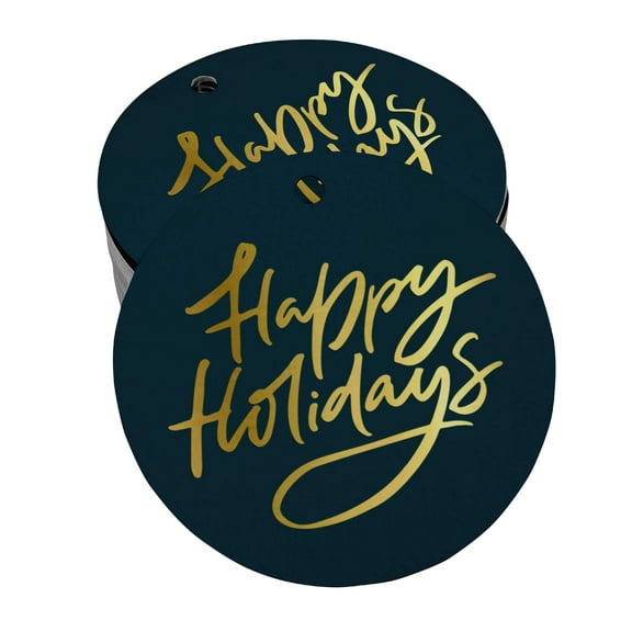 Inkdotpot 100 Pack Happy Holiday Favor Paper Tags Craft Real Gold Foil Hang Tags