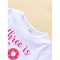 thumbnail image 5 of Bagilaanoe 3Pcs Toddler Baby Girls Birthday Outfits Letters Print Short Sleeve Romper / T-Shirts Tops + Skirt + Headband 9M 12M 18M 24M 30M Kids Casual Skirt Set, 5 of 8