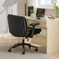 thumbnail image 3 of Leather Criss Cross Chair with Flip-Up Armrests, Cross Legged Office Chair on Wheels, Comfy Wide-Seat Swivel Chair – Adjustable Ergonomic Desk Chair for Home Office, Vanity & Accent, 3 of 6