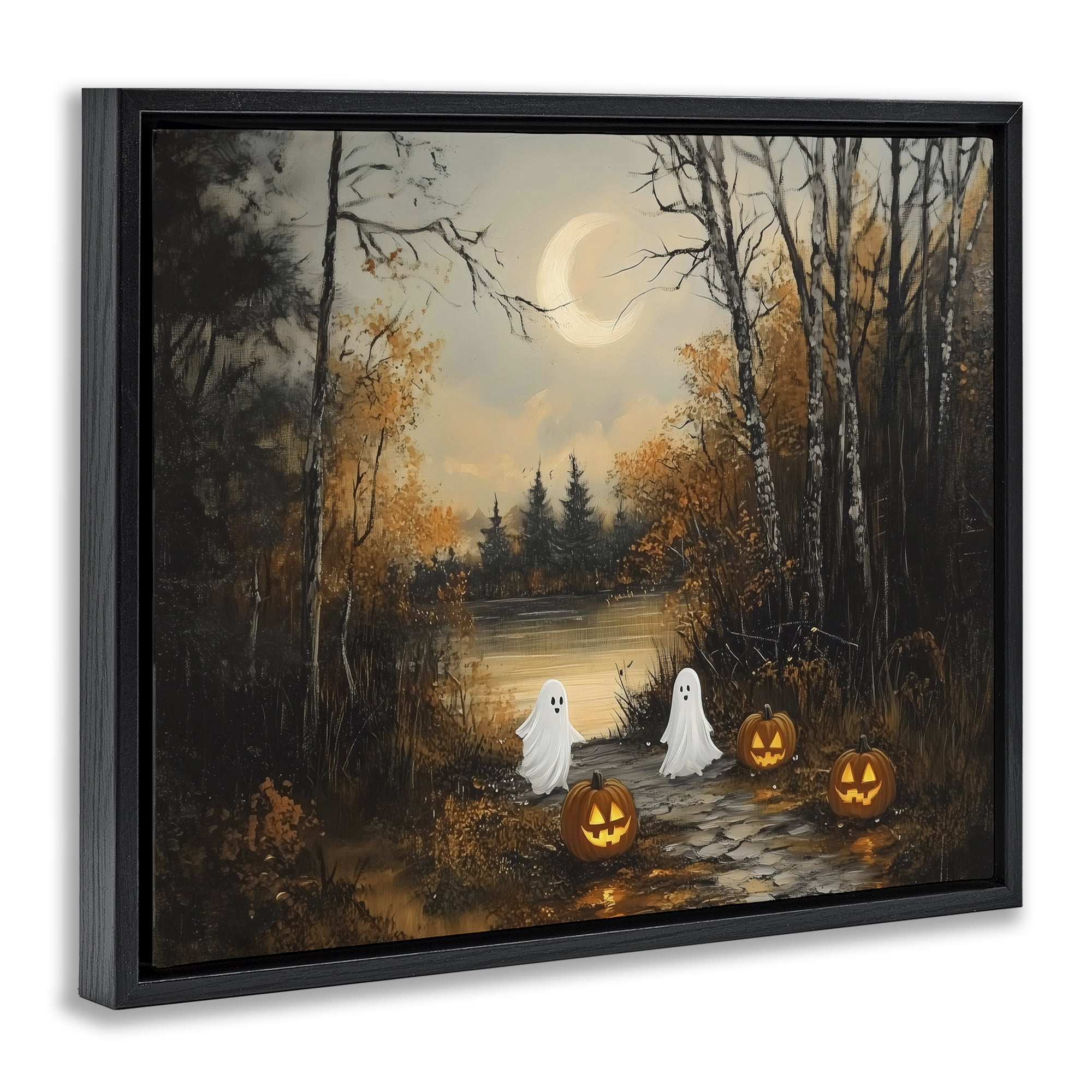 Autumn Ghosts at Lake Black Framed Floater Canvas Wall Art, design by Arlington Prints