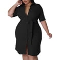 thumbnail image 2 of Gomelly Ladies Shirt Dress Plus Size Sundress With Belt Women Baggy Office Lapel Black 2XL, 2 of 5