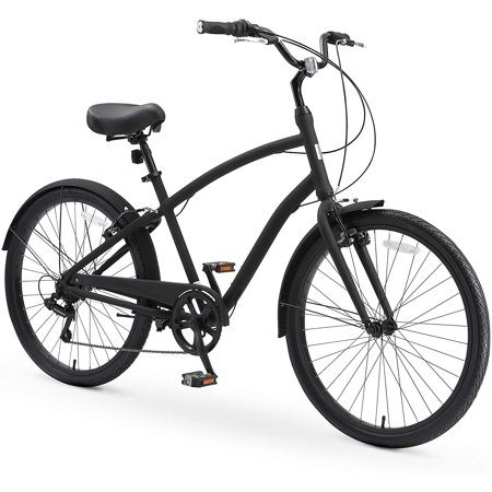 sixthreezero EVRYjourney Casual Edition Men's 7-Speed Sport Hybrid Cruiser Bicycle, 26 In. Bicycle, Matte Black with Black Seat and Black Grips
