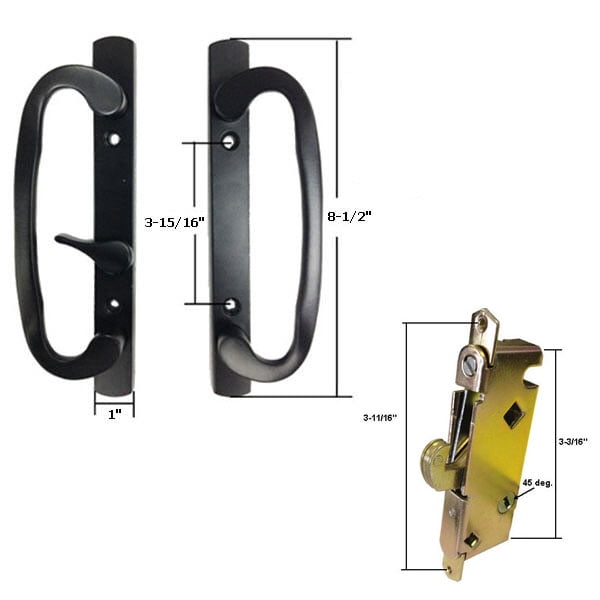 STB Sliding Glass Patio Door Handle Kit with Mortise Lock, Black, Non