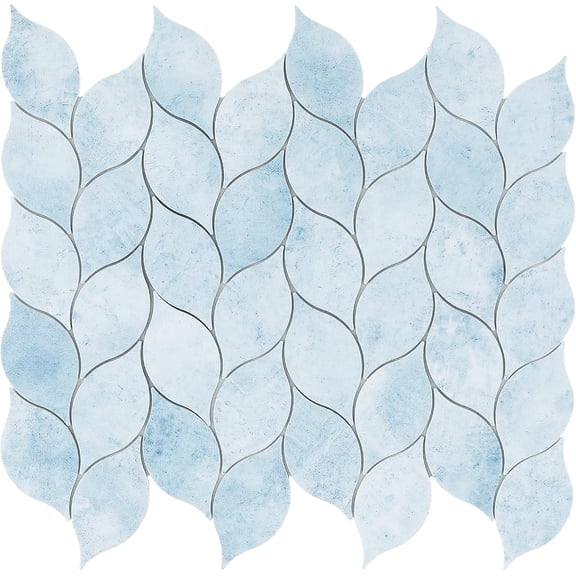 10-Sheet Peel and Stick Backsplash Tile for Kitchen, Self-Adhesive Mosaic Glossy Leaf Stick on Wall Tile with Gaps (Pastel Blue)