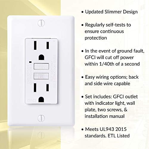 with Wallplate Included GFCI Outlet 2015 Self Test 5 Pack 15A Tamper Resistant