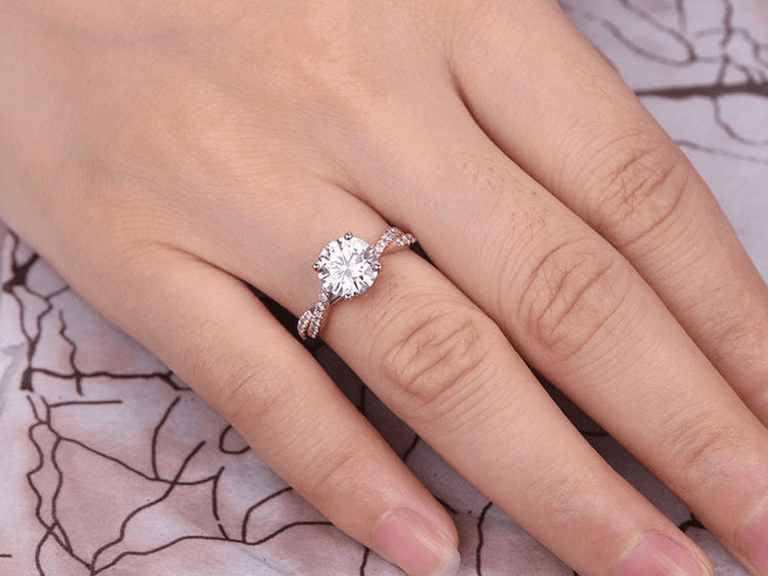 HeartsAndYou 1.6ct Round Cut Moissanite Engagement Ring for Women Infinity Promise 18k Rose Gold Over Silver