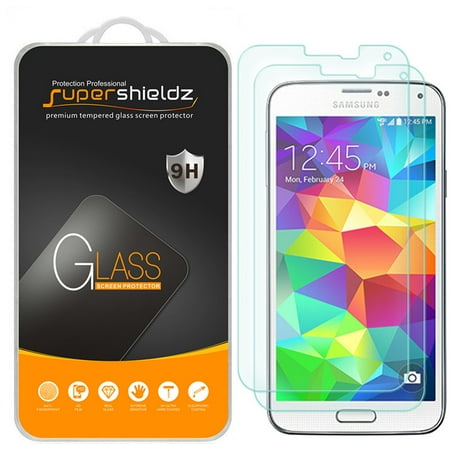 [2-Pack] Supershieldz for Samsung Galaxy S5 Tempered Glass Screen Protector, Anti-Scratch, Anti-Fingerprint, Bubble