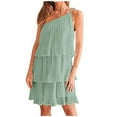 thumbnail image 1 of Femmes Été une Épaule en Mousseline de Soie Mini Robe Casual Volant Plissé Étagé Flowy Robes Courtes, 1 of 7