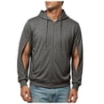 thumbnail image 3 of TSHXS Zip Up Hoodie for Men Long Sleeve Hooded Sweatshirt with Side Zipper Cutout Outerwear, 3 of 9