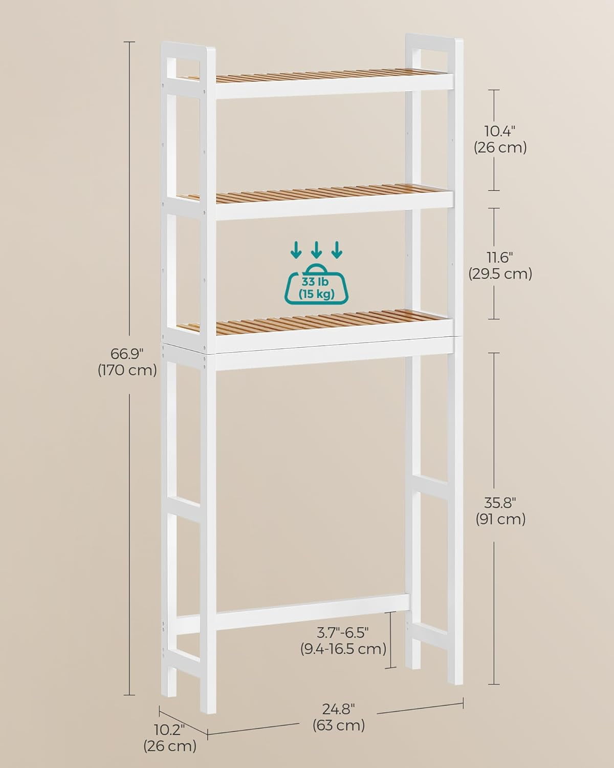 SONGMICS - - SONGMICS Over The Toilet Storage, 3-Tier Over Toilet Bathroom Organizer With Adjustable Shelf, 10.2 X 24.8 X 66.9 Inches, Space- Saving, Forest Green UBTS001C01