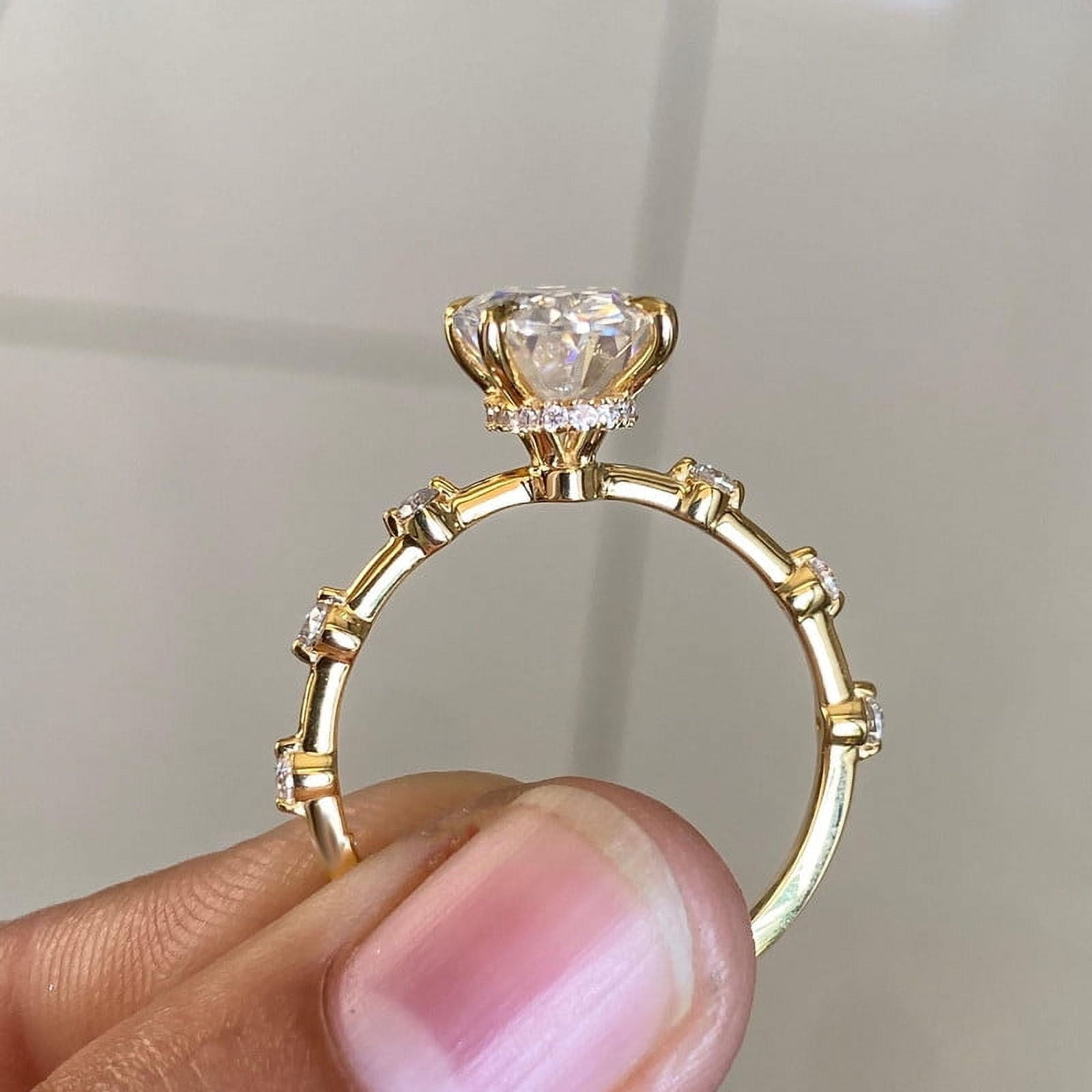 Cora Jewellery 2.75TCW Distance Diamond Oval Moissanite Engagement Ring For Women, 10K Yellow Gold