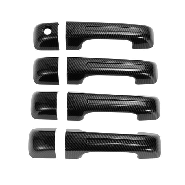 Cubierta de manija de puerta exterior Trim delantero izquierdo, delantero derecho, trasero izquierdo, trasero derecho para Dodge Ram 1500 19-24, fibra de carbono negra ABS, 1 juego