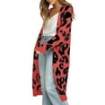 thumbnail image 3 of Women'S Cardigan Sweaters Leopard Long Sleeve Open Front Outwear Fall Winter Loose Knit Cheetah Long Cardigan Red S, 3 of 8
