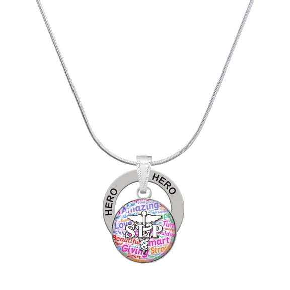 Delight Jewelry Silvertone Domed Multi Color SLP Hero Ring Charm Necklace, 18"