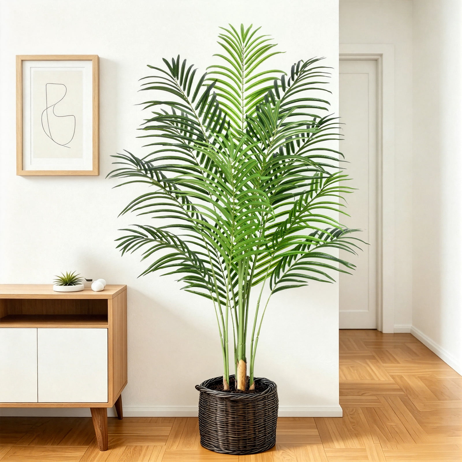 Keeplush 5ft Artificial Palm Tree Indoor Plant Tall Fake Tropical Paradise Palm Tree in Pot with Real Bark Design Faux Areca Palm Tree for Home Office Living Room Bedroom Farmhouse Modern Decor