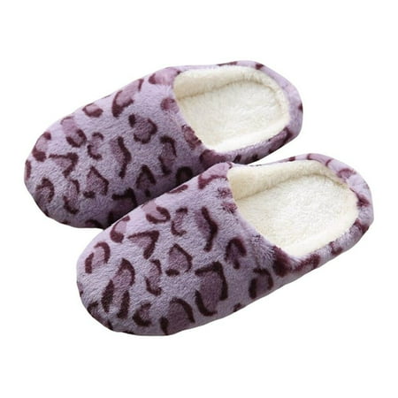 

[BRAND] Clearance!Unisex Slient Indoor Slippers Leopard Fleece Comfort Closed Toe House Shoes Soft Non-Slip Home Shoes