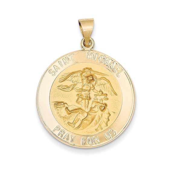 14k Yellow Gold Polished and Satin St. Michael Medal Pendant