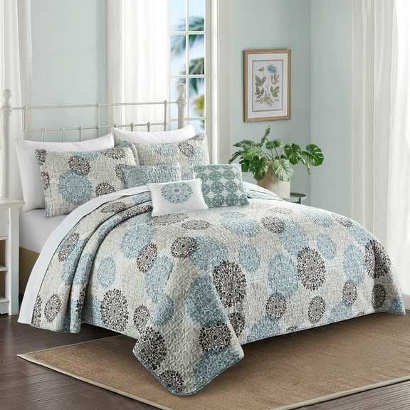 Home Soft Things 6 Piece Marina Printed Quilt Set, Queen (90" x 90")