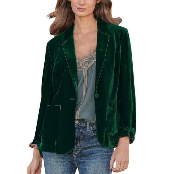 Baberdicy Blazer 2024 Women's Golden Velvet Solid Colour Fashion Casual Top Jacket Womens Blazer Green