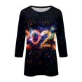 thumbnail image 4 of Long Sleeve Shirts for Women New Years Outfits Women Women's Casual 3/4 Sleeve Round Neck 2025 New Year Printed Graphic Plus Size Tops Black, 4 of 5