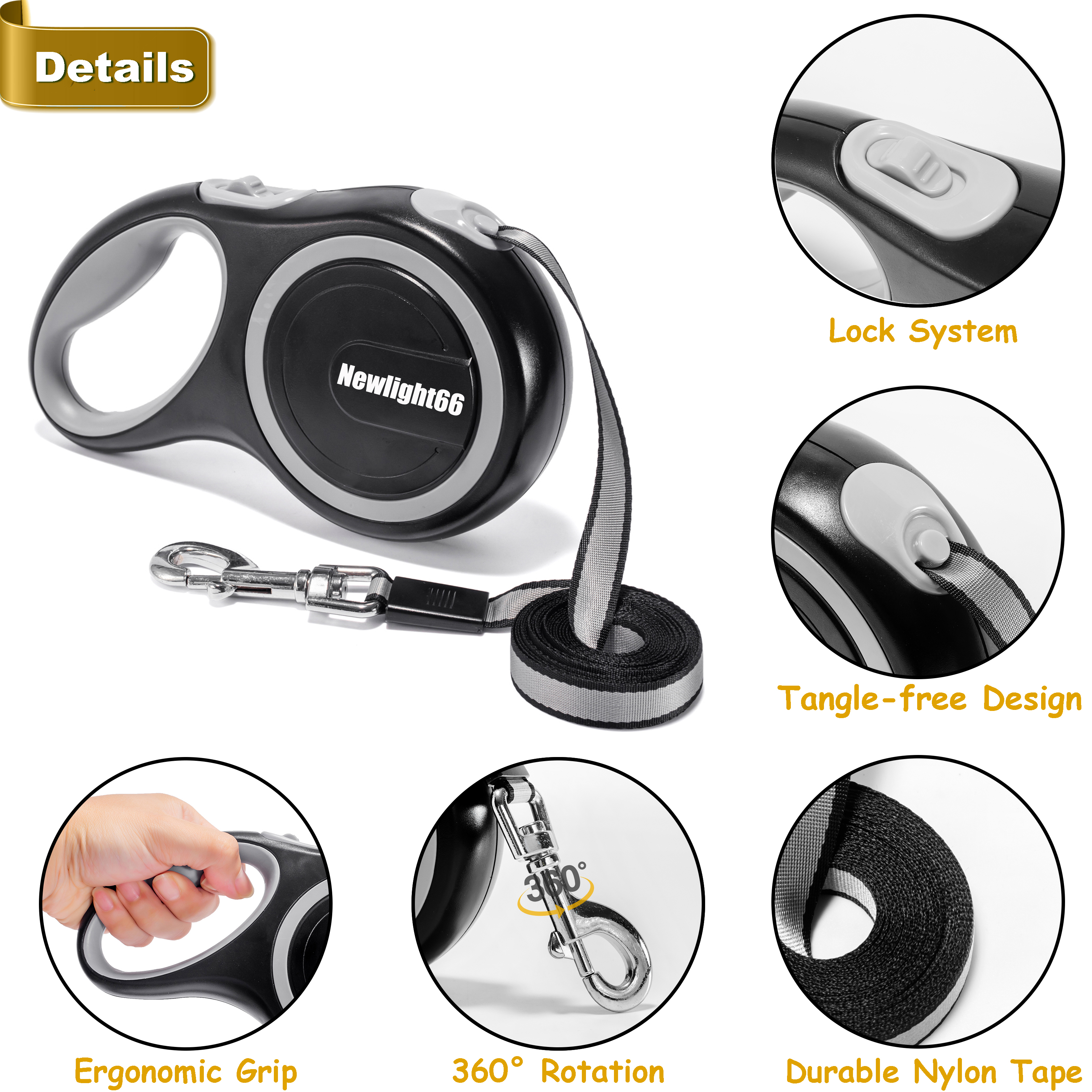 Newlight66 16-Foot Retractable Dog Leash, Gray photo 7
