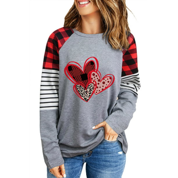 FARYSAYS Graphic Sweatshirts for Women Buffalo Plaid Love Heart Graphic ...
