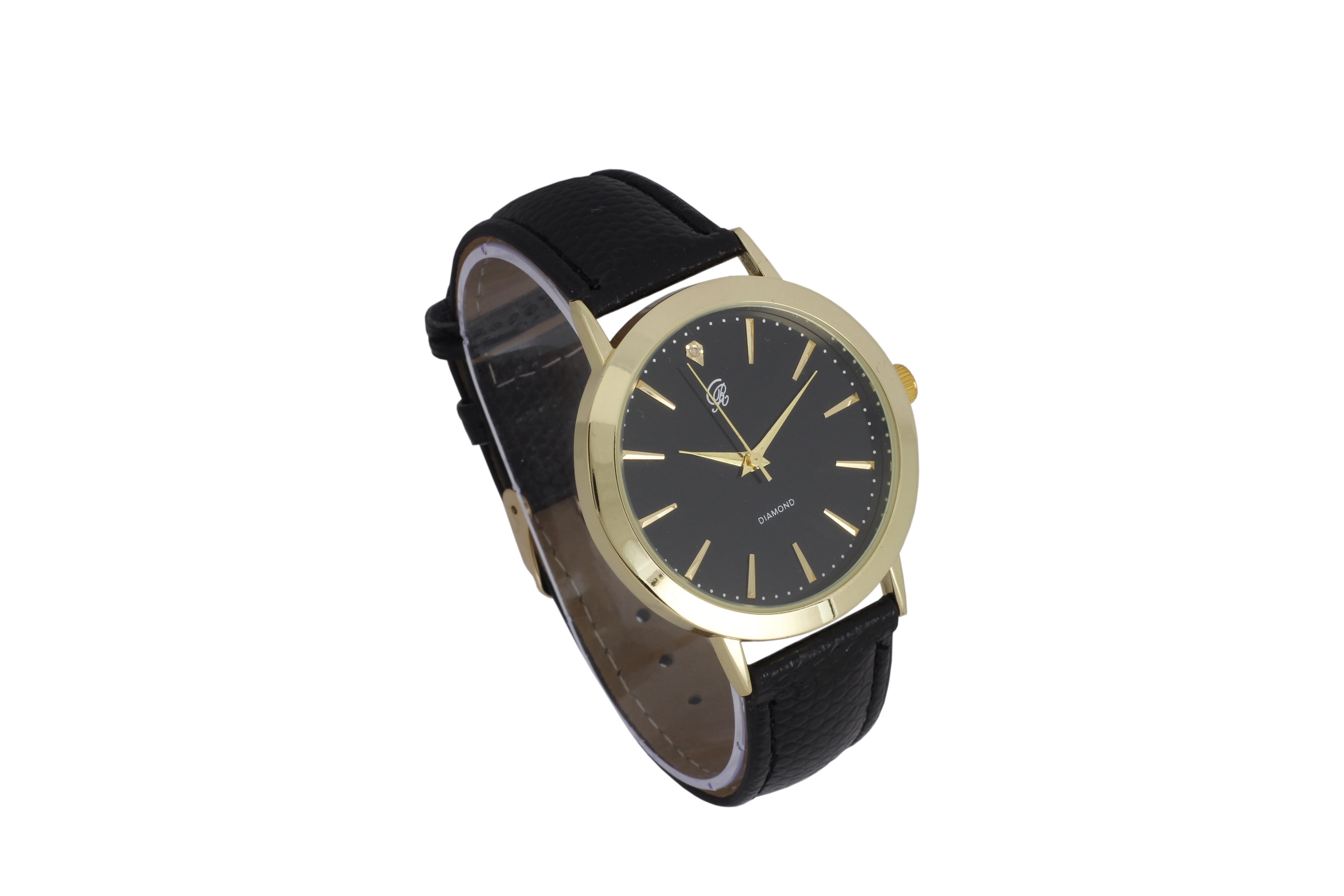 Genuine Real Diamond at 12 o'clock Elegant and Classy Mens Watch for all Occasions - Easy Reader Simplistic Slashes at every hour - Handsomely Stunning