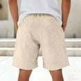 thumbnail image 3 of LWavelet Men's Casual Shorts Summer Beach Solid Color Elastic Waist Drawstring Knee Length Breathable Linen Shorts,Beige M, 3 of 4
