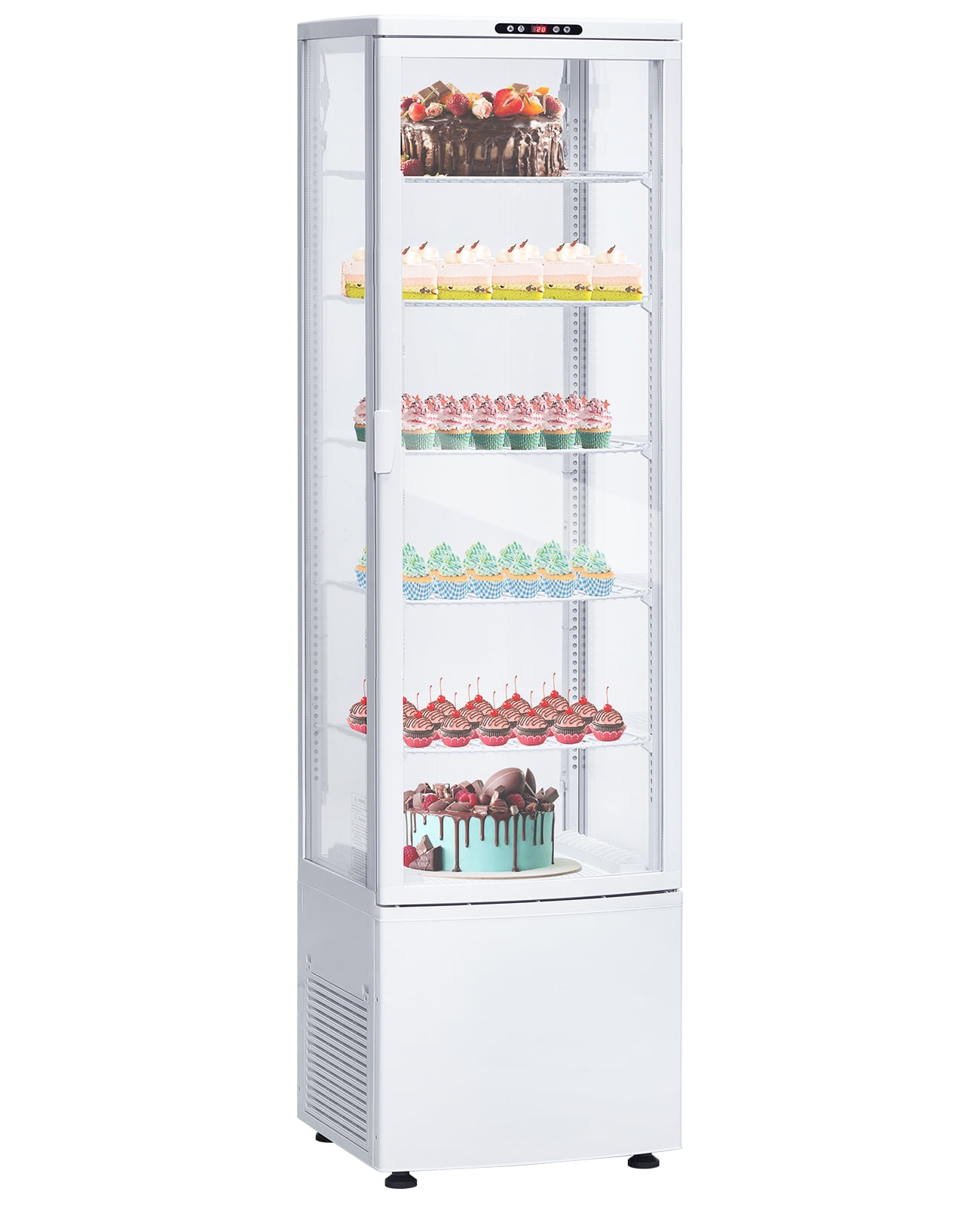 Acekid 278L Commercial Cake Display Refrigerator, Single-Door Merchandiser with Universal Wheels, LED Lighting, Countertop/Floor Refrigerator