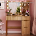 thumbnail image 4 of Hassch 33.5" Makeup Vanity Table, Dressing Table with LED Light and Mirror, Makeup Table with Power Outlet, 4 Drawers and 2 Shelves for Bedroom, Oak, 4 of 6