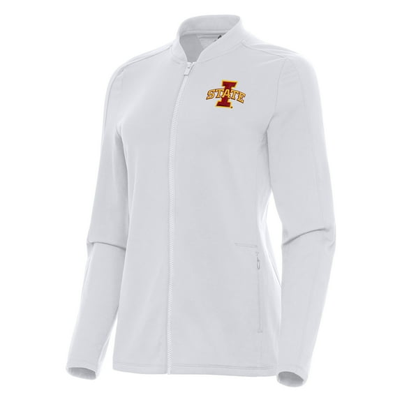 Women's Antigua White Iowa State Cyclones Continual Full-Zip Jacket