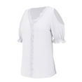 thumbnail image 5 of White Womens Summer Tops Women Summer Lace V Neck Plain Lace Elegant Shirt Fashion Solid Color Elegant Blouse Short Sleeve Comfy Soft Tee Shirts for Women, 5 of 6
