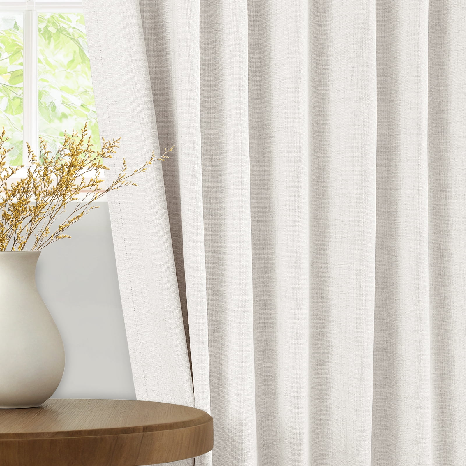 100% Blackout Curtains,50"Wx96"L Faux Linen Textured Back Tab/Rod Pocket Curtain,2 Panels Set,Thermal Insulated Curtains for Livingroom,Beige