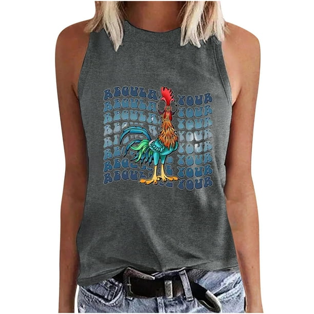 Moda Casual mujer sin mangas impreso damas cuello redondo Tank Tops chaleco camiseta Fridja gh4791