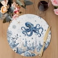 thumbnail image 3 of Blue Octopus Coastal Round 13 Inch Placemats Set of 6, Beach Starfish Nautical Coral Shell HeatResistant Non Slip Place Mats for Dining Table, Wipeable Braided Kitchen Table Mats for Housewarming, 3 of 9
