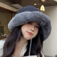 thumbnail image 4 of iHPH7 Faux Fur Hat Adult Sun Hat Winter Accessories Winter Hats for Women Cute Bucket Hats for Women, Black M, 4 of 4