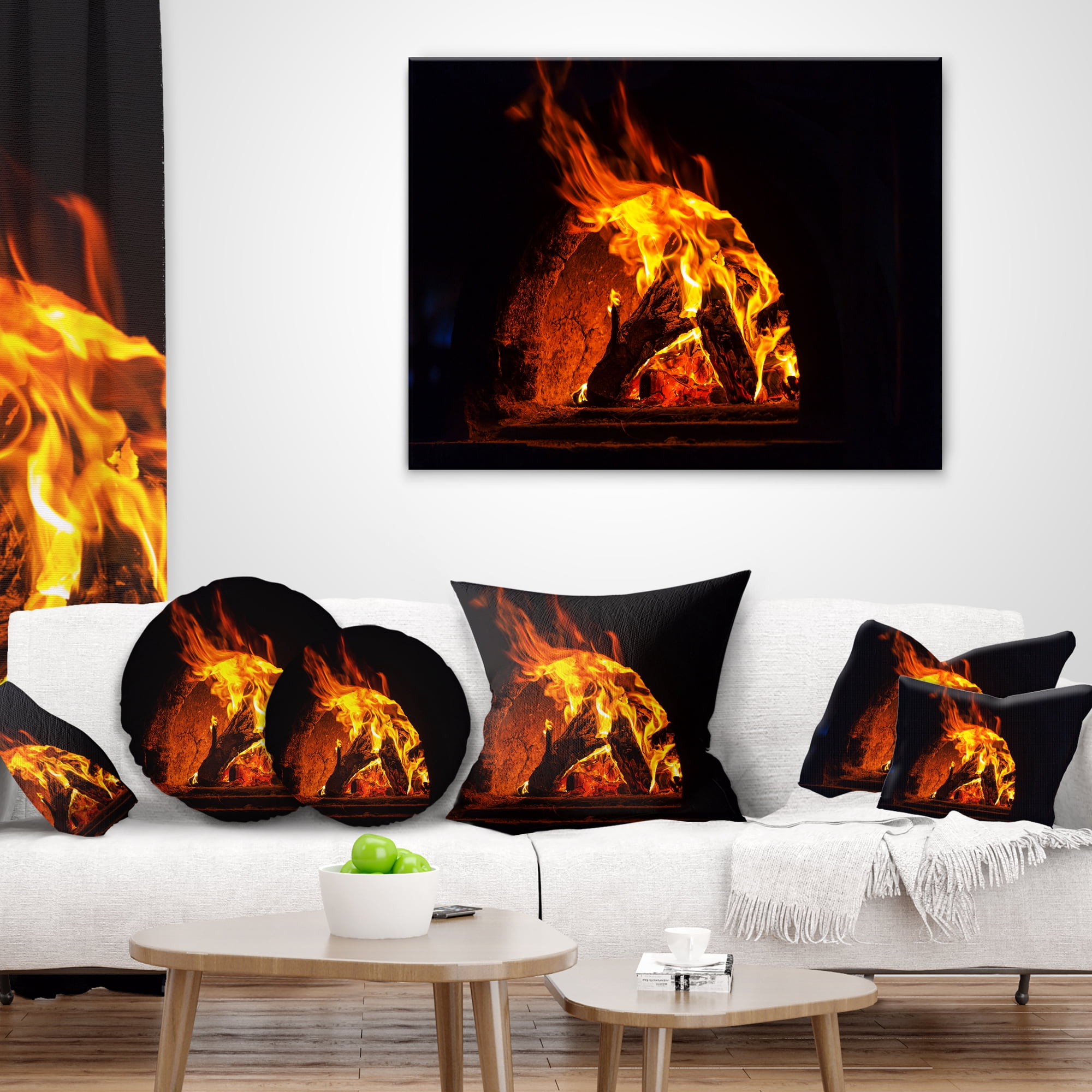Designart Wood Stove with Fire and Blaze - Abstract Throw Pillow - 12x20