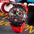thumbnail image 2 of Dual Display Electronic Watch Teen Student Waterproof Sports Watch Luminous Alarm Clock SMAEL Smail Red, 2 of 6