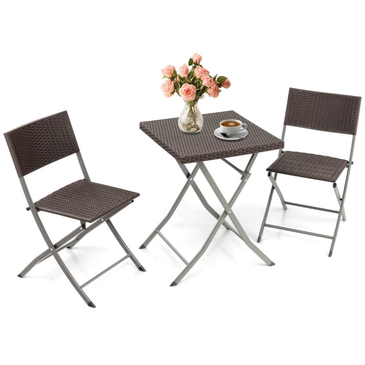 Aimee Lii 3 Pieces Patio Bistro Set with Folding Wicker Chairs and Table, Outdoor Patio Furniture, Brown