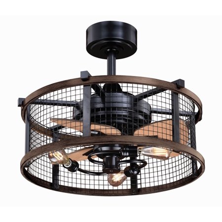 

Vaxcel Humboldt Bronze and Teak Industrial Farmhouse Cage Ceiling Fan with LED Light Kit and Remote