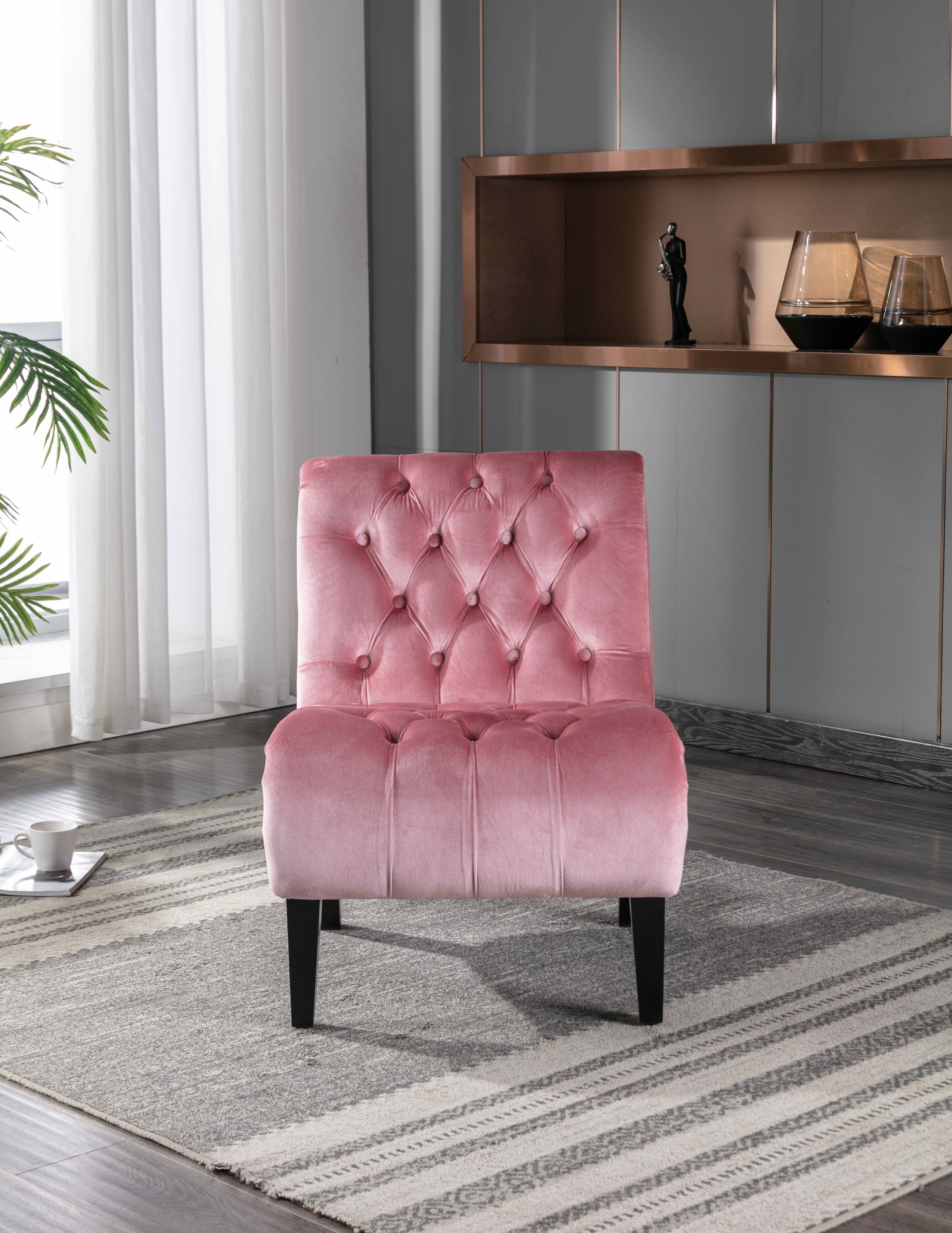 MAYEERTY 22.83-Inch Velvet Button Tufted Armless Accent Chair, Upholstered Leisure Side Chair with Wooden Legs for Bedroom Living Room Office
