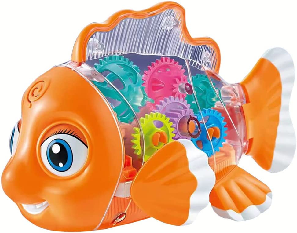 Light Up Transparent Gear Fish Goldfish Crawling Car Toy with Lights