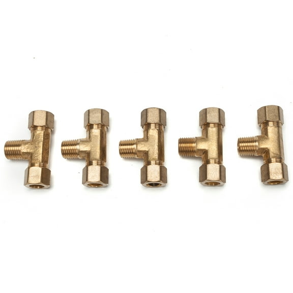 LTWFITTING Brass 3/8" OD x 3/8" OD x 1/4" Male NPT Compression Branch Tee Fitting(Pack of 5)