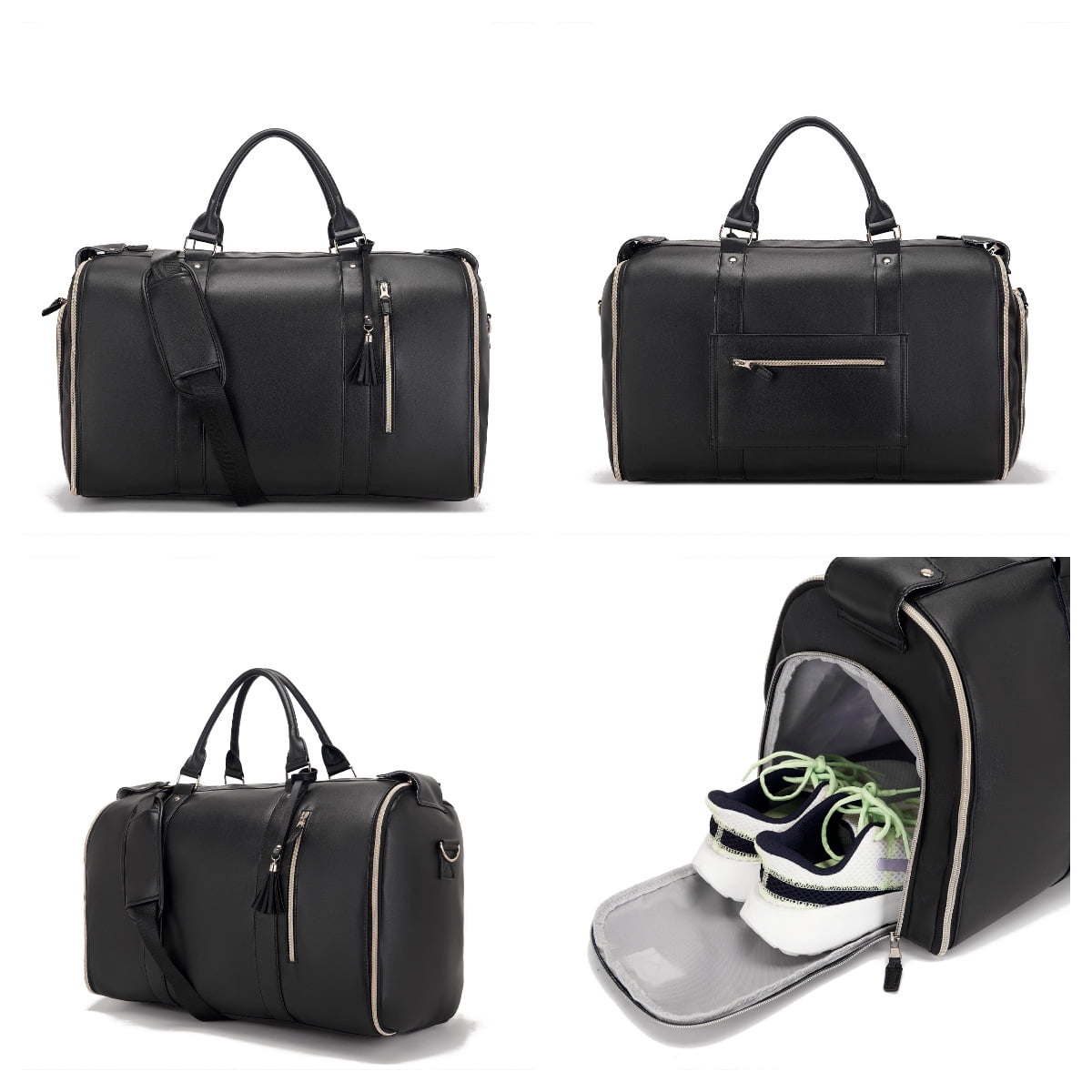 Convertible Travel Garment Bag, Overnight Bag Waterproof Leather Carry-on Garment Duffel Bag for Men Women - 2 in1 Hanging Suitcase Suit Business Travel Bag