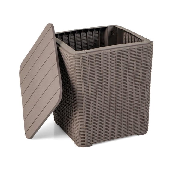 Outdoor Resin Storage Side Table with Removable Lid Wicker Woven Accent