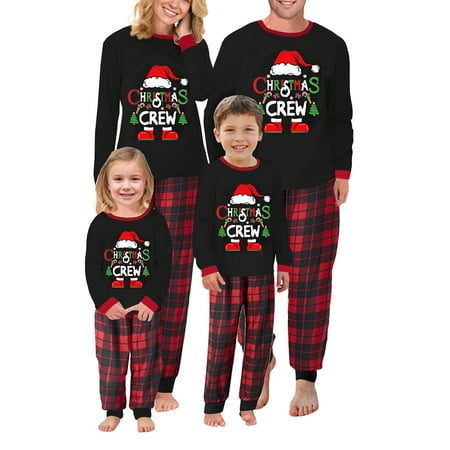 

Huakaishijie Christmas Family Pajamas Matching Set Long Sleeve Tops Plaid Pants Sleepwear Pjs Homewear