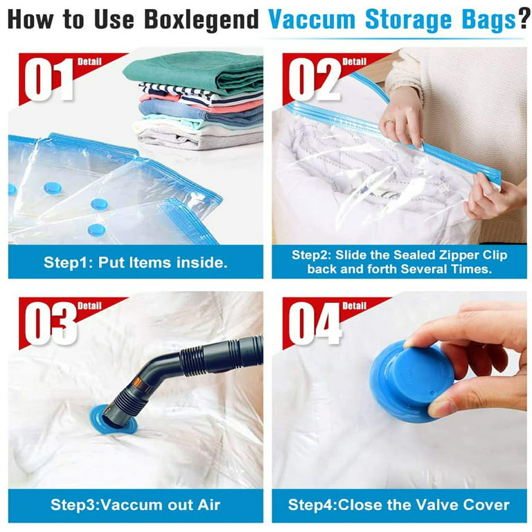 BoxLegend 12 Pack Vacuum Storage Bags Instant Space Saver Storage Bags Compression Bags Vacuum Seal Bags for Clothes, Adult Unisex, Size: Blue 12
