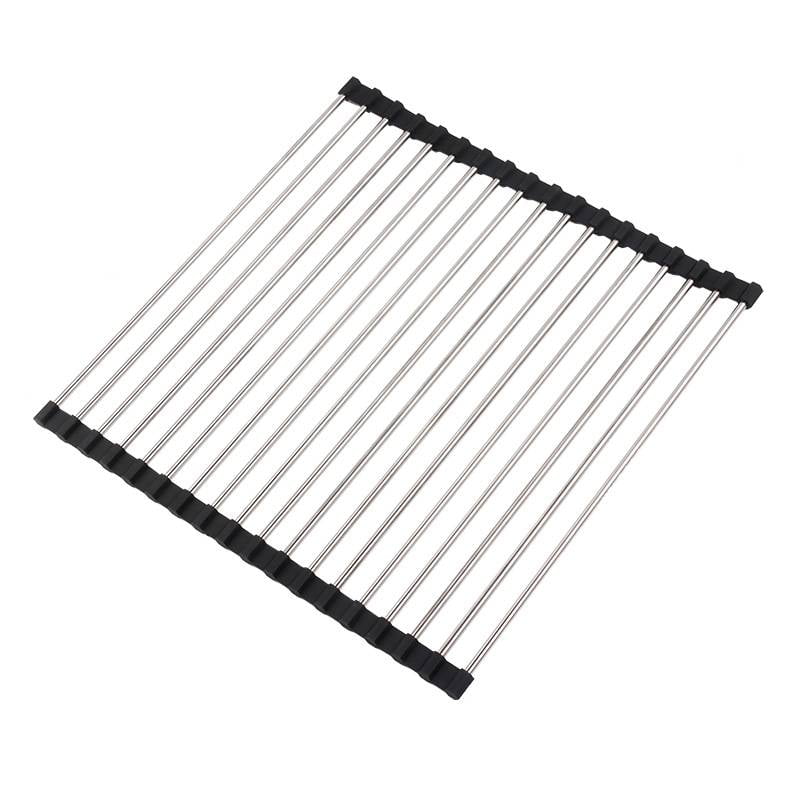 iMucci 20.5" x 14" Roll up Dish Drying Rack over the Sink Kitchen Foldable Sink Dry Rack Portable Dish Drainer Rack Stainless Steel