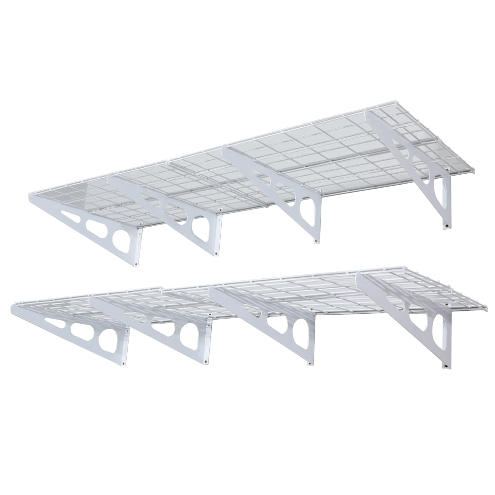 Kepooman Wall Mounted Heavy Duty Shelf Floating Garage Storage Rack, 24" x 72", White Kepooman Wall Mounted Heavy Duty Shelf Floating Garage Storage Rack, 24" x 72", White