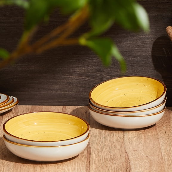 Contenpo Pasta Bowls Yellow Ceramic Serving Bowls Set 30oz Large Microwave & Dishwasher Safe